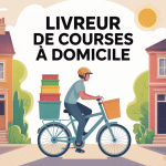 devenir livreur de courses à domicile livreur sur vélo et scooter devant habitations