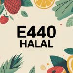 e440 halal étiquette avec fruits et titre