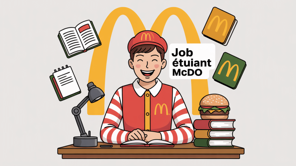 mcdo job etudiant étudiant souriant comptoir livres mcdo