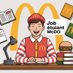 mcdo job etudiant étudiant souriant comptoir livres mcdo