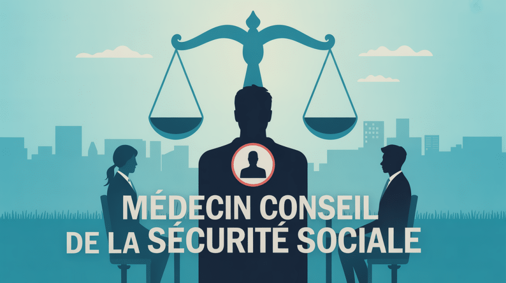 illustration médecin conseil sécurité sociale avec balance justice