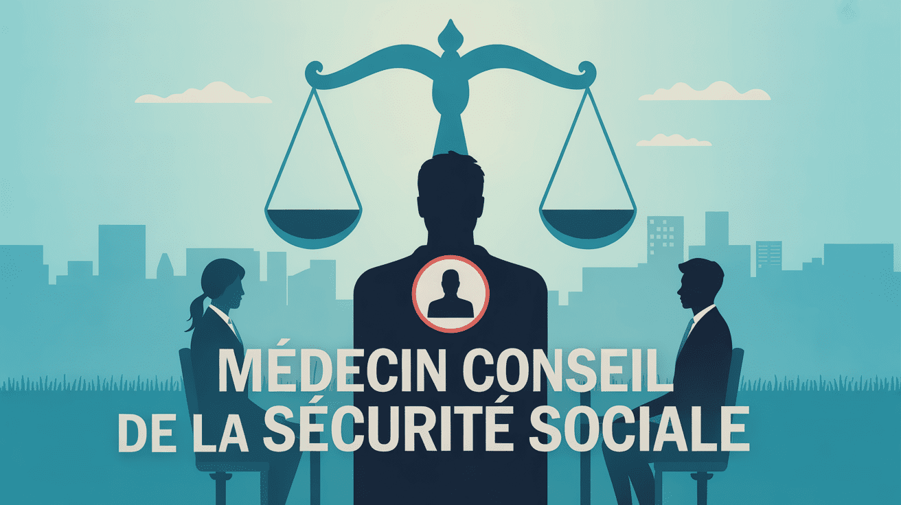illustration médecin conseil sécurité sociale avec balance justice