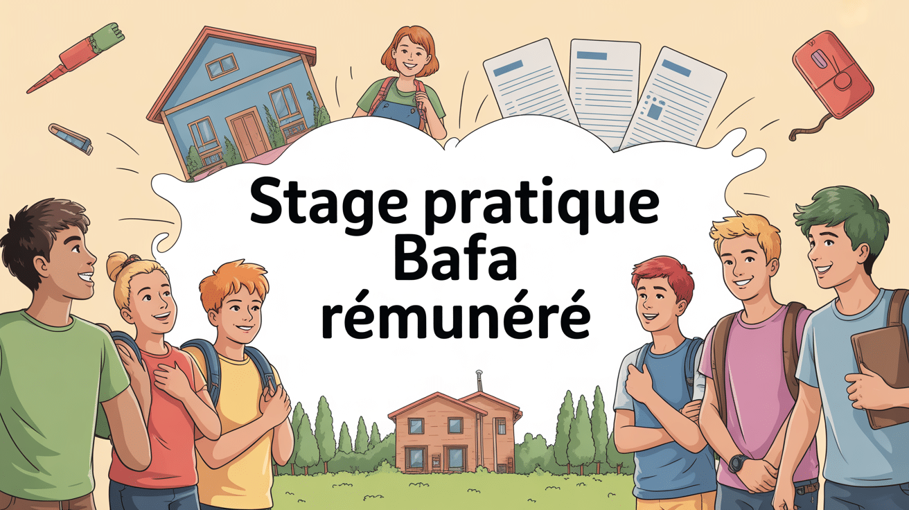 Illustration stage pratique BAFA rémunéré avec animateurs et structures