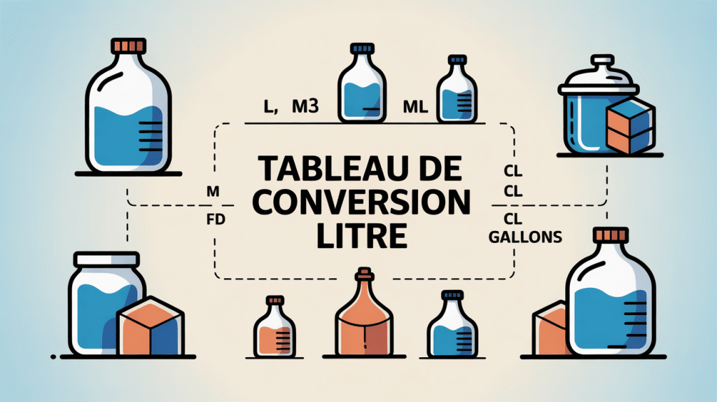 illustration centrale tableau de conversion litre avec unités