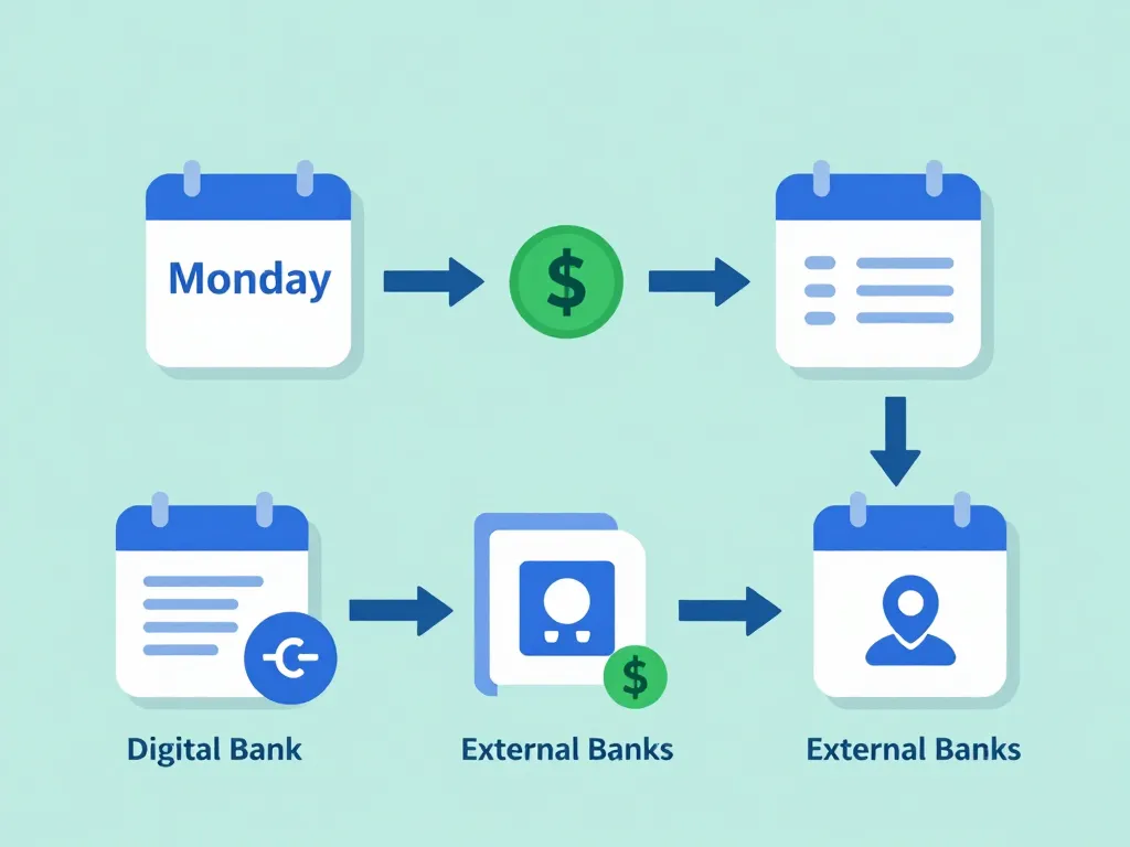 Fonctionnement virement le lundi Crédit Agricole schéma