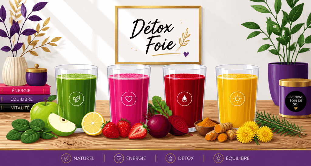 4 jus detox pour le foie alignés avec ingrédients frais