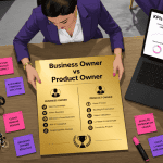 business owner pose un document stratégique sur un bureau moderne