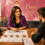 Coach en nutrition formation avec cliente en cabinet