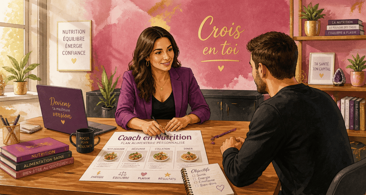 Coach en nutrition formation avec cliente en cabinet