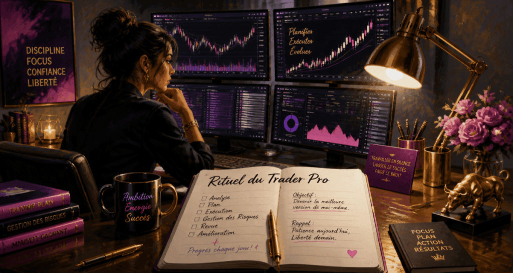 devenez trader pro femme trader concentrée