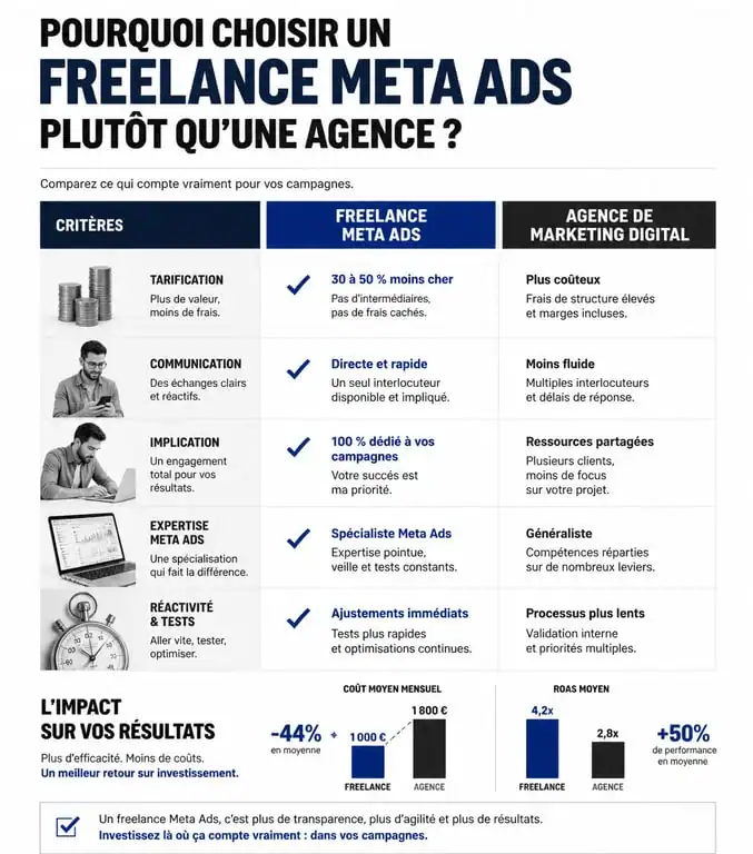 Comparatif freelance Meta Ads vs agence de marketing digital pour la gestion de campagnes publicitaires