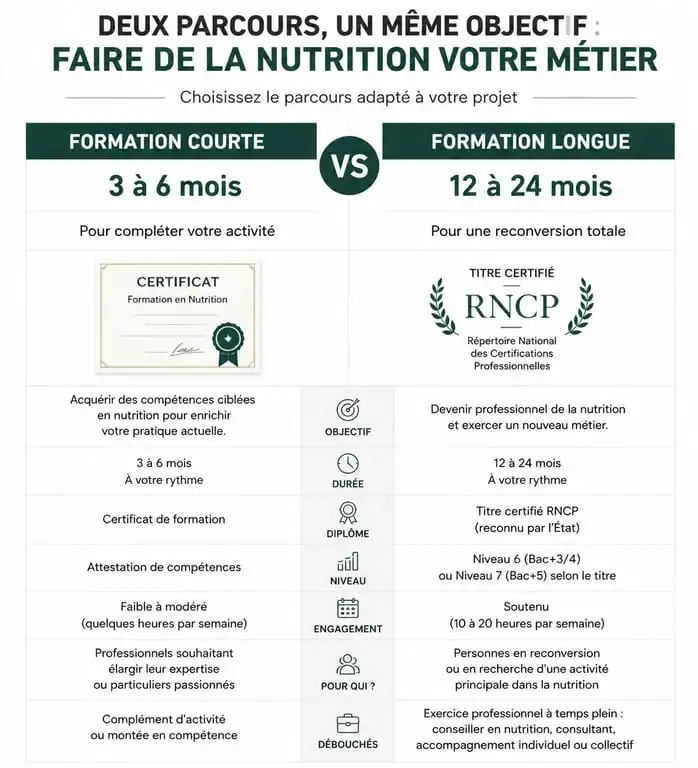 Comparatif des formations pour devenir coach en nutrition : formation courte versus formation longue certifiante