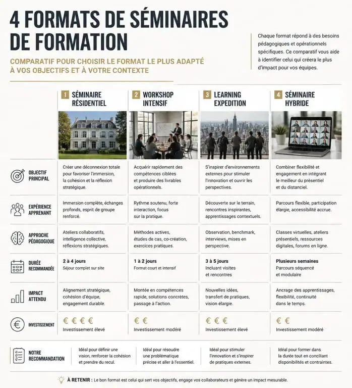 Comparatif des différents formats de séminaires de formation pour entreprises