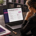 Femme utilisant mondossiernotaire sur ordinateur