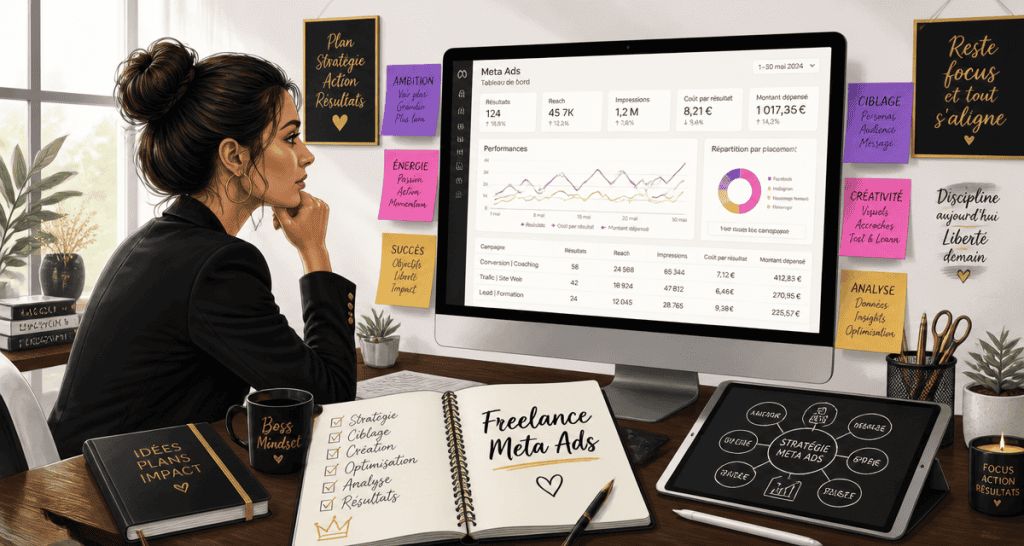 freelance meta ads femme analyse graphique