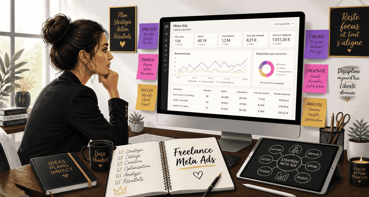 freelance meta ads femme analyse graphique