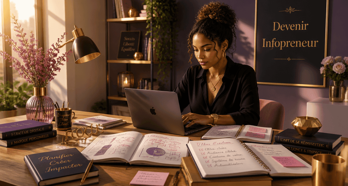 Femme infopreneur concentrée sur bureau