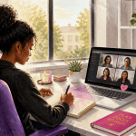 IT remote work développeuse concentrée visioconférence