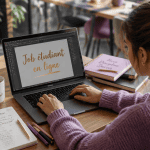 job étudiant en ligne, étudiante sur ordinateur