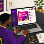 macro influenceur travaillant au bureau