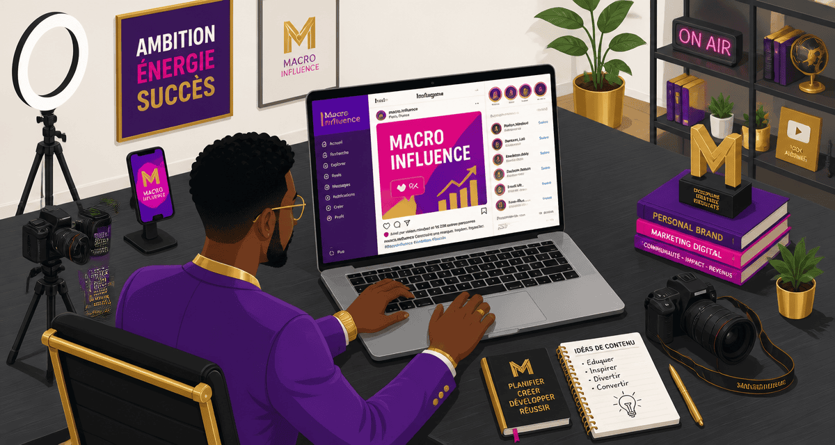 macro influenceur travaillant au bureau