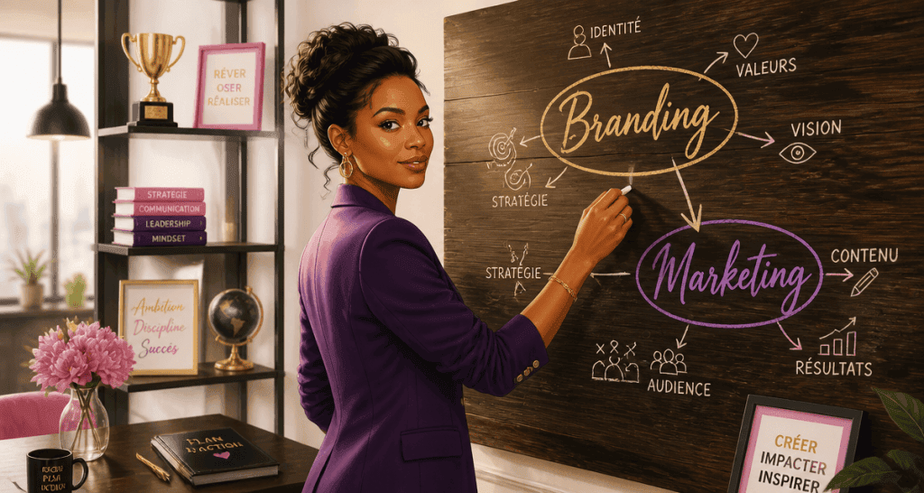 marketing branding schéma sur tableau par entrepreneure