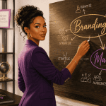 marketing branding schéma sur tableau par entrepreneure