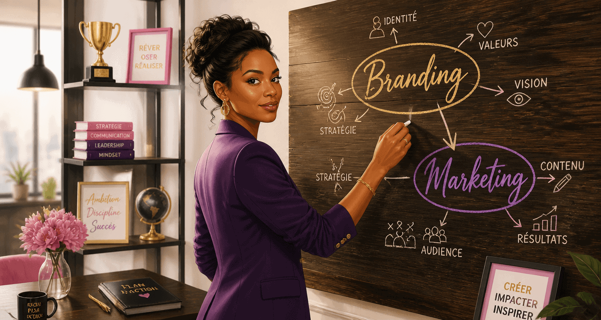 marketing branding schéma sur tableau par entrepreneure