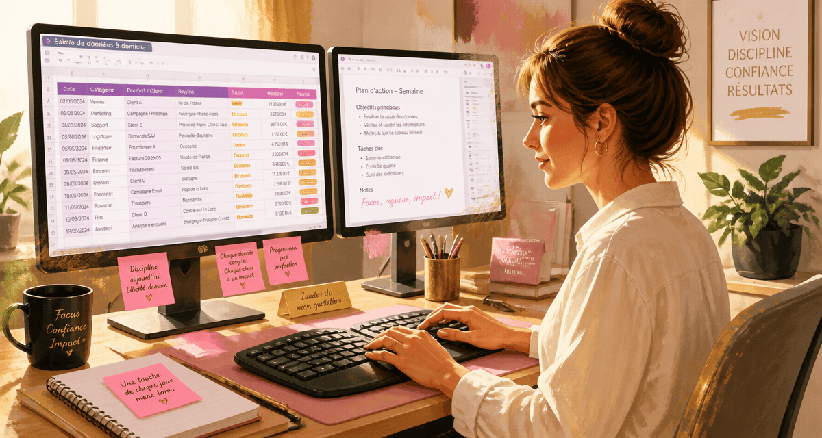 saisie de données à domicile rémunéré femme écran