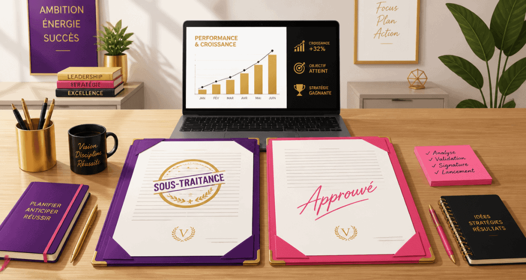 Dossiers sous traitance auto entrepreneur sur bureau moderne