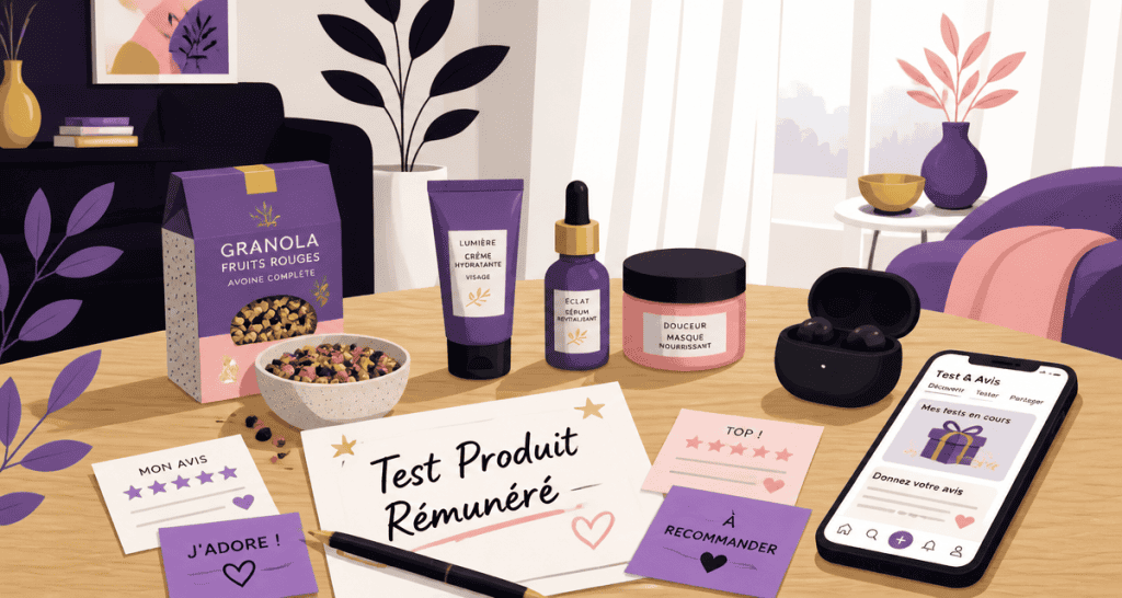 test produit rémunéré sur table avec produits à tester