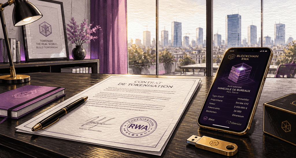 Tokenisation $rwa contrat blockchain smartphone