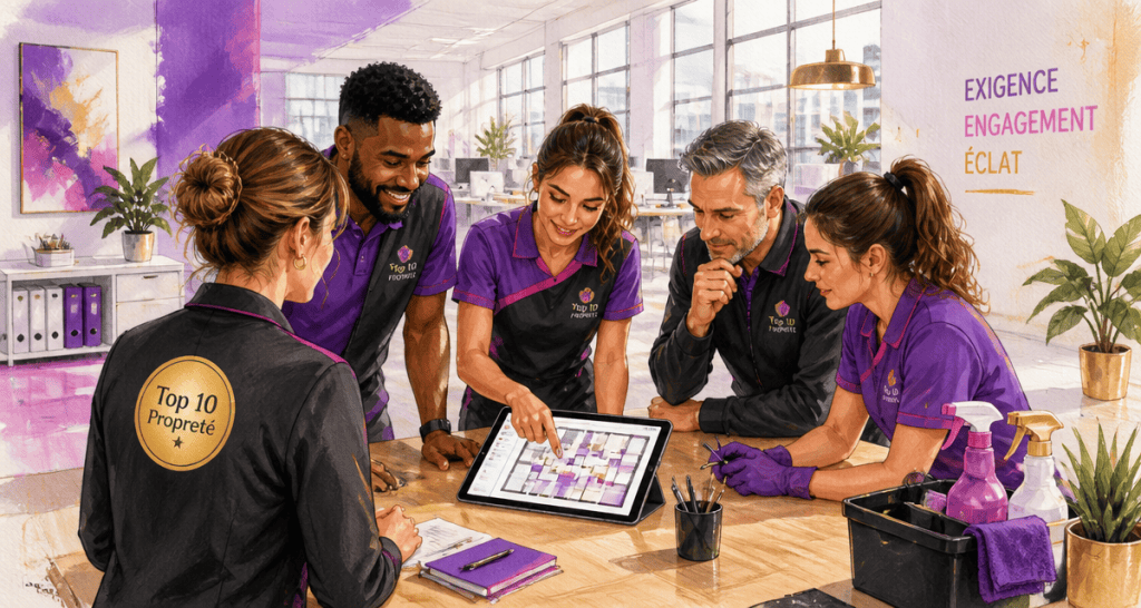 top 10 des entreprises de nettoyage, équipe professionnelle en réunion