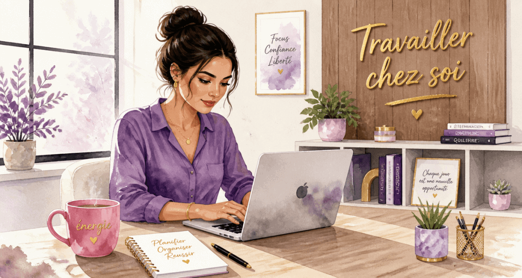 travail en ligne à domicile femme ordinateur salon