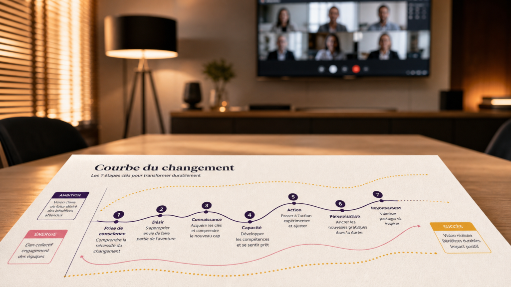 Courbe du changement en 7 étapes : résistance transformée en adhésion