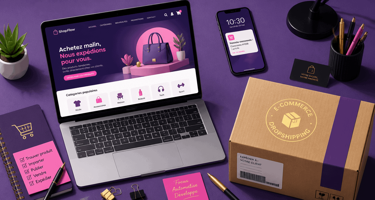 e commerce en dropshipping ordinateur colis smartphone