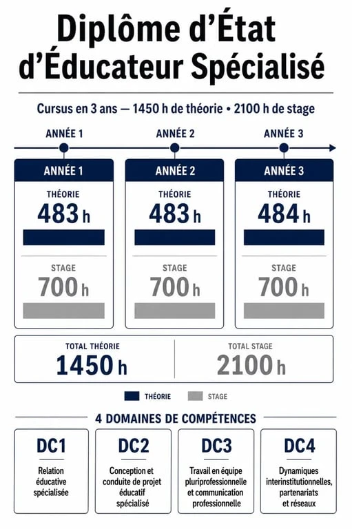 Infographie du cursus et des études pour devenir éducateur spécialisé et obtenir le DEES