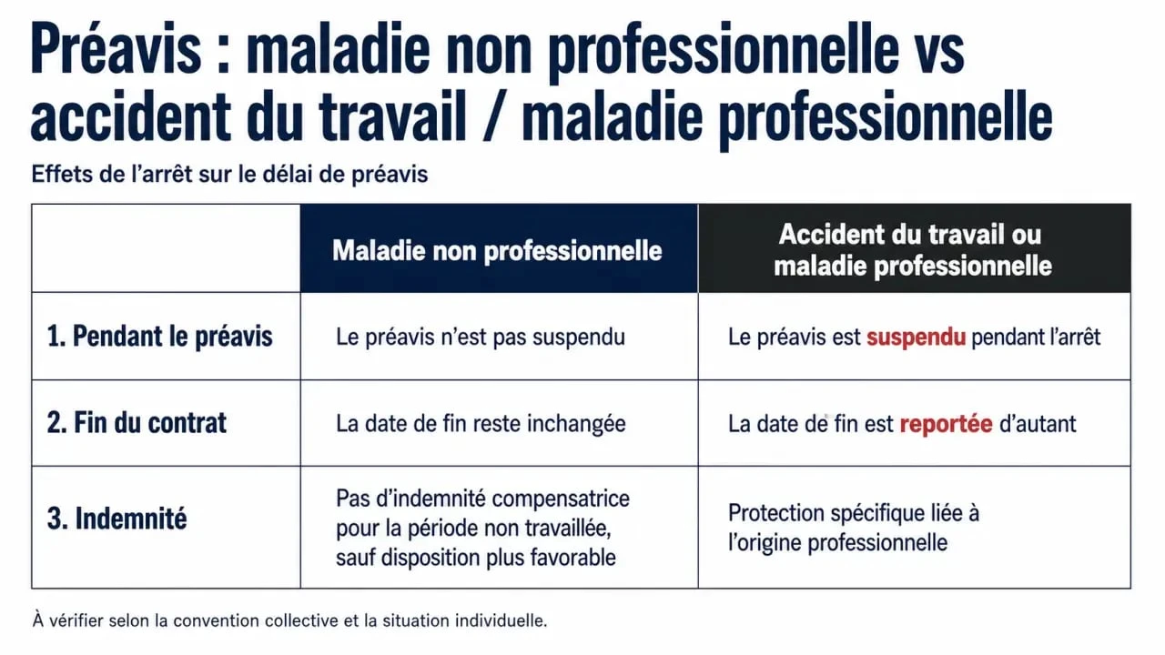 Tableau comparatif des règles de démission en arrêt maladie : maladie classique vs accident du travail