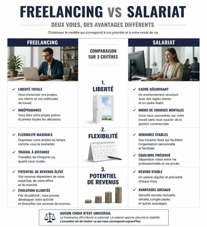Infographie comparative des avantages du freelance par rapport au salariat