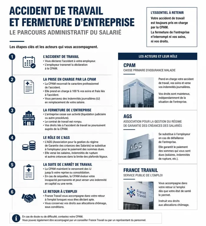 Parcours administratif et droits du salarié en accident de travail lors d'une fermeture d'entreprise