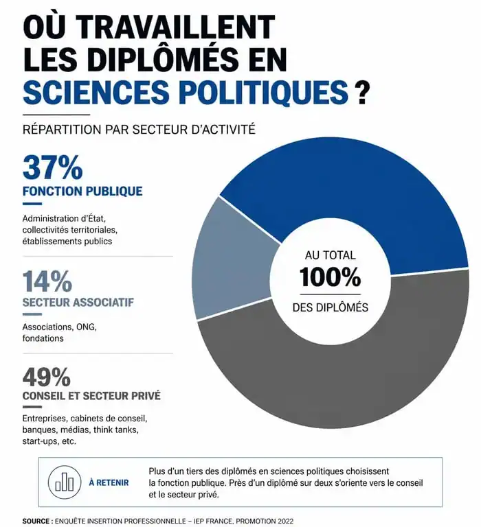 Infographie sur les débouchés professionnels après des études de sciences politiques