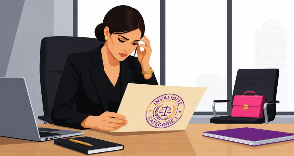 invalidité catégorie 1 inconvenient femme préoccupée au bureau