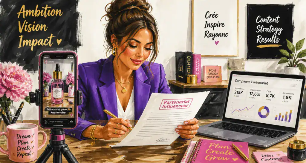 créatrice signant partenariat influenceur