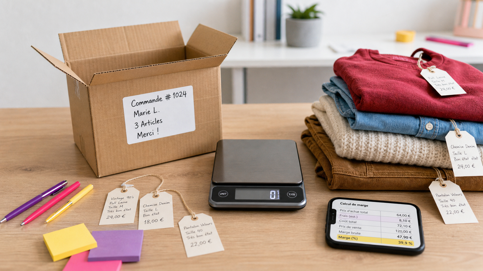 Achat revente vinted : marge, outils et rentabilité sur bureau