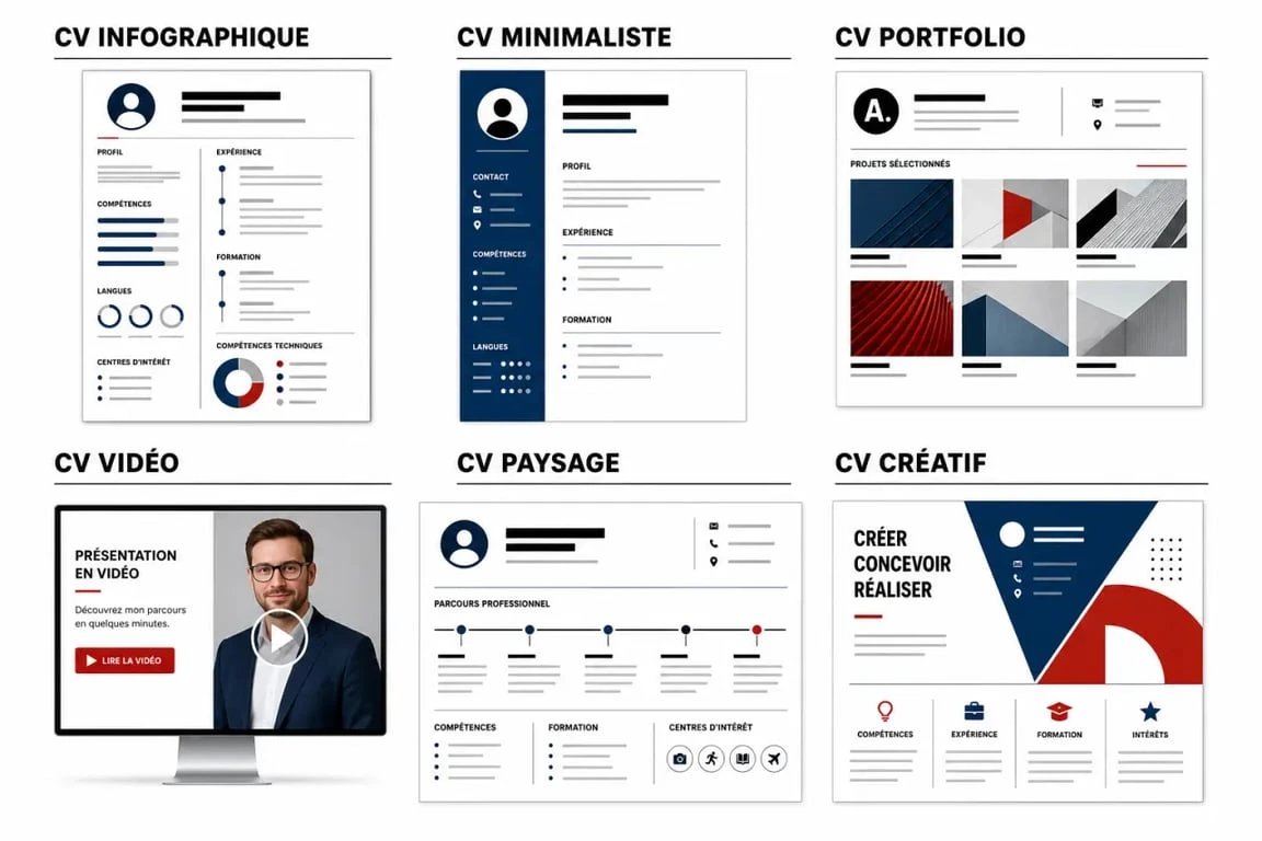 cv original exemple avec six mises en page créatives adaptées à différents profils professionnels