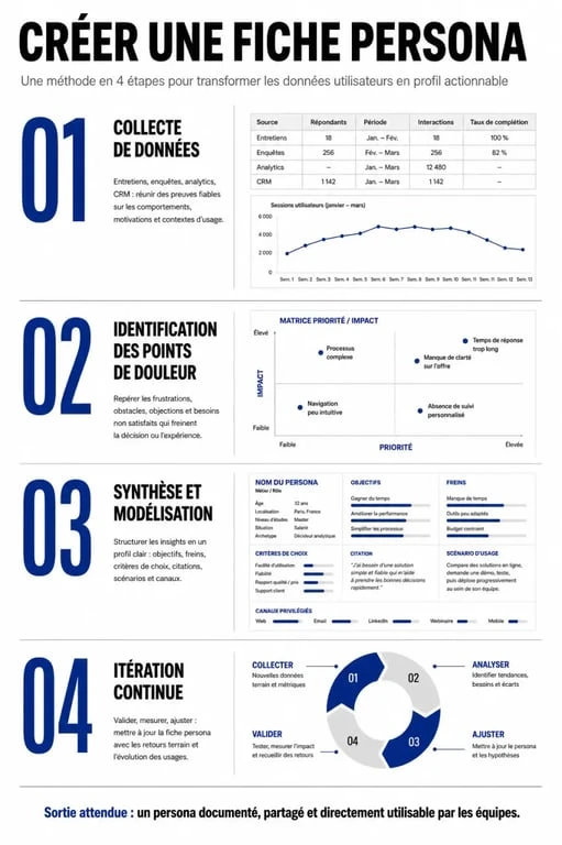 Infographie des 4 étapes pour créer une fiche persona efficace en marketing