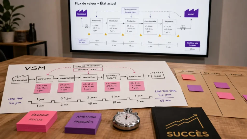 Processus lean : VSM et Kanban pour fluidifier les flux