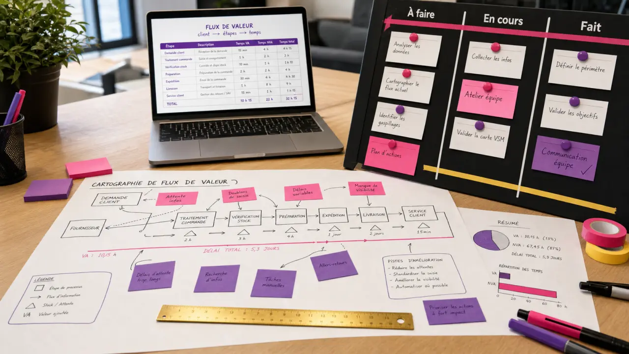 Processus lean : VSM et Kanban pour réduire 7 gaspillages