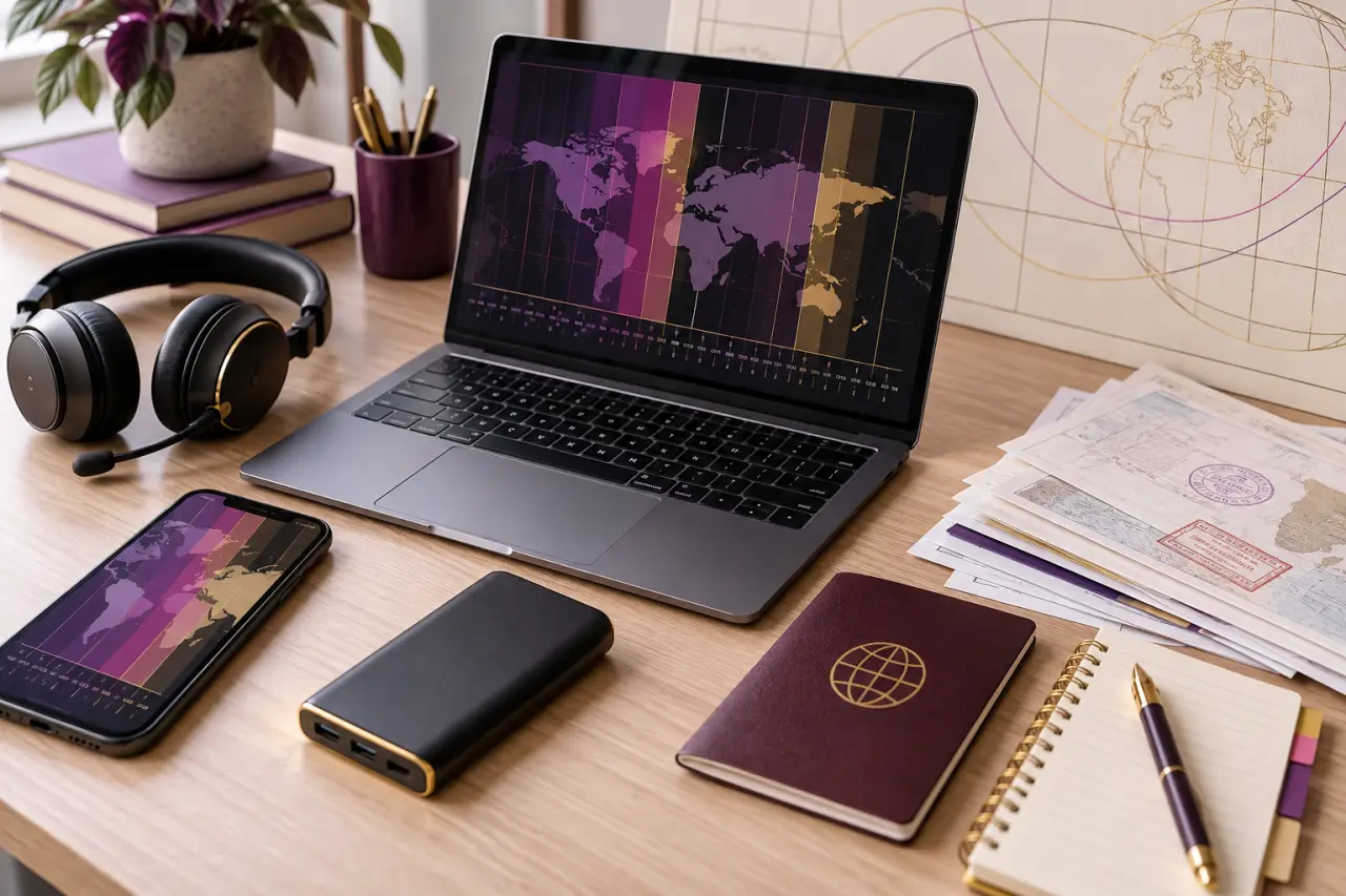 Travail nomade : organisation solide, laptop, documents